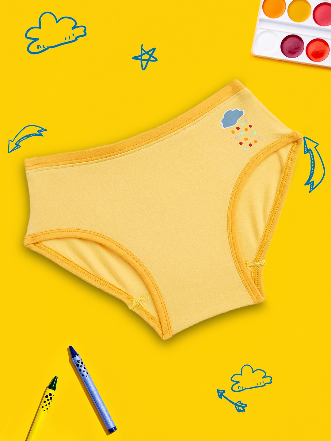 

XY Life Girls Yellow Scribbles Rain Cloud Yellow Intellisoft Tencel Modal Hipsters