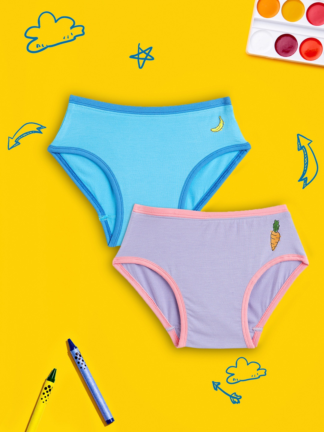 

XY Life Girl Pack Of 2 Girls Scribbles Anti Microbial Intellisoft Tencel Modal Hipsters, Blue