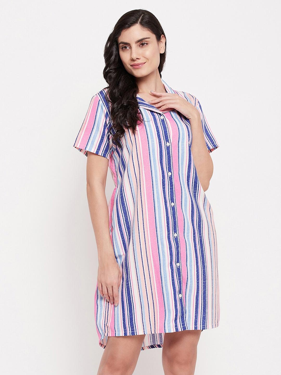 

Clovia Blue Striped Nightdress, Multi