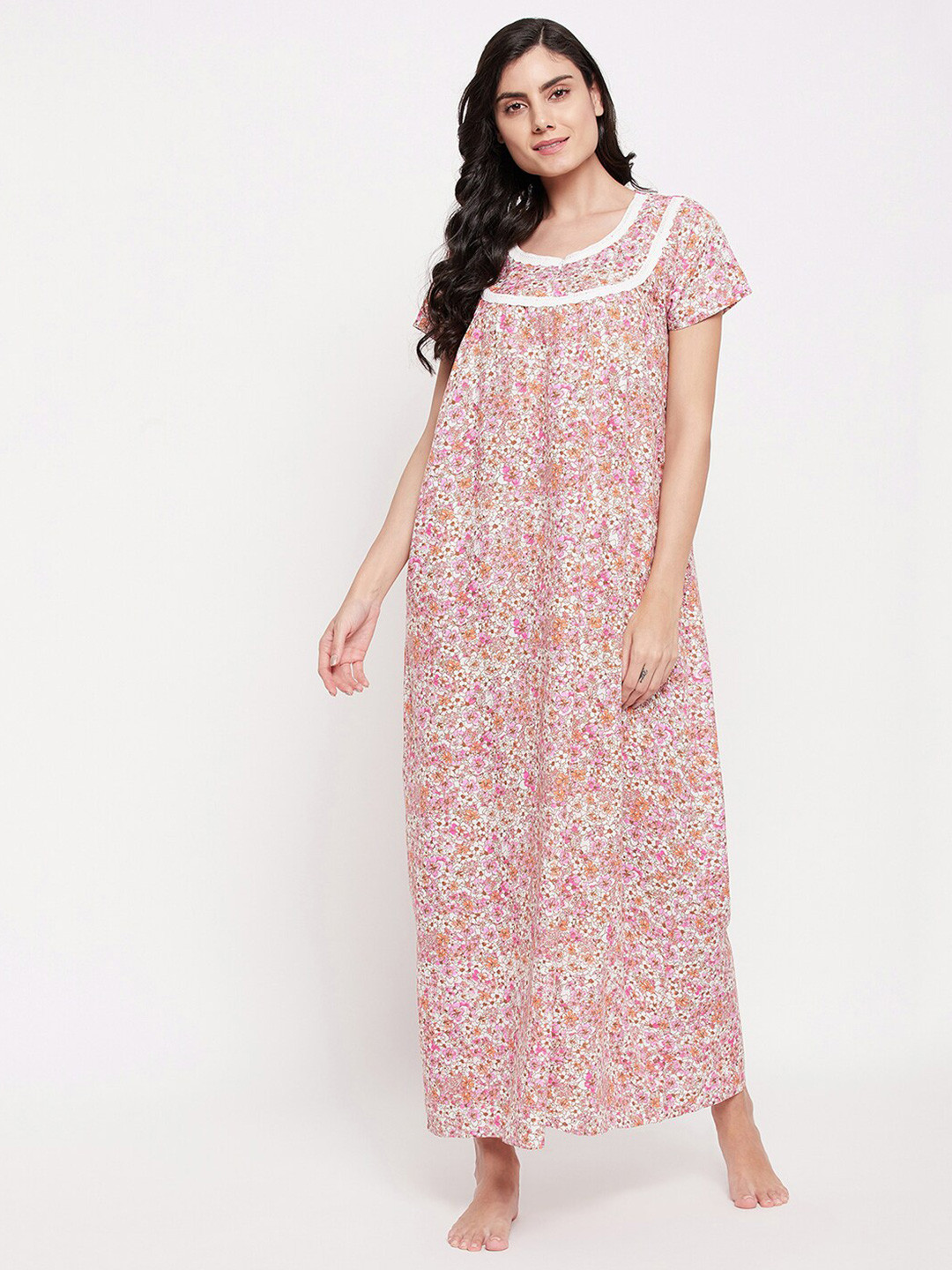 

Clovia Women Pink Printed Maxi Nightdress