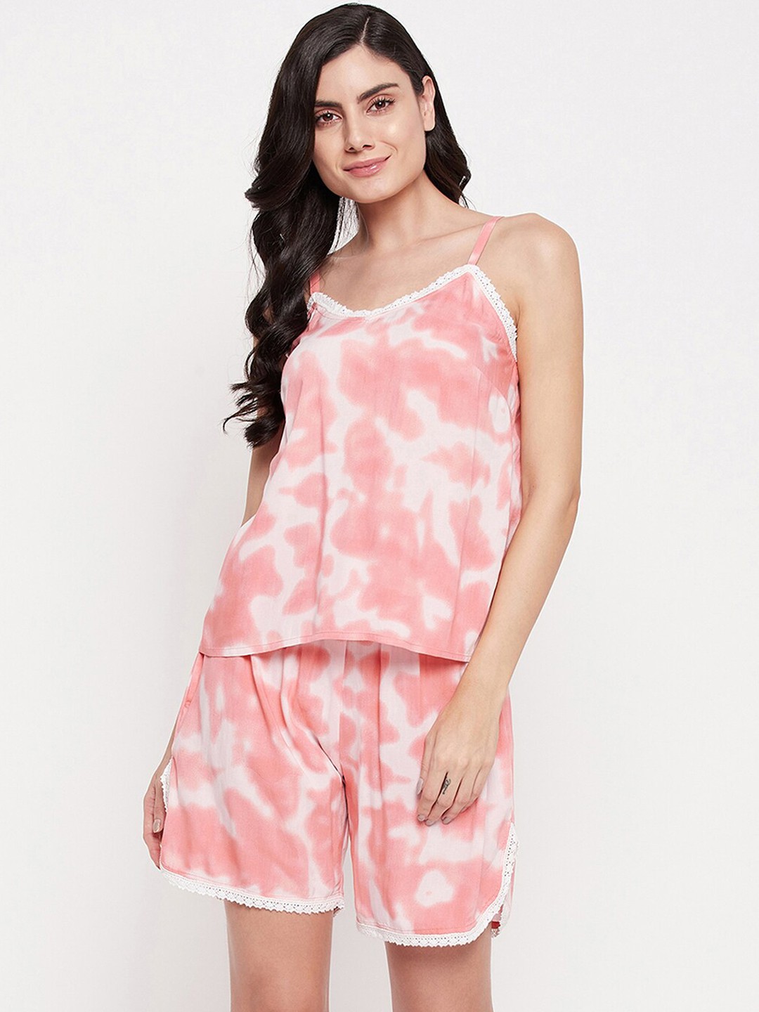 

Clovia Women Tie-Dye Print Top & Shorts Set, Peach