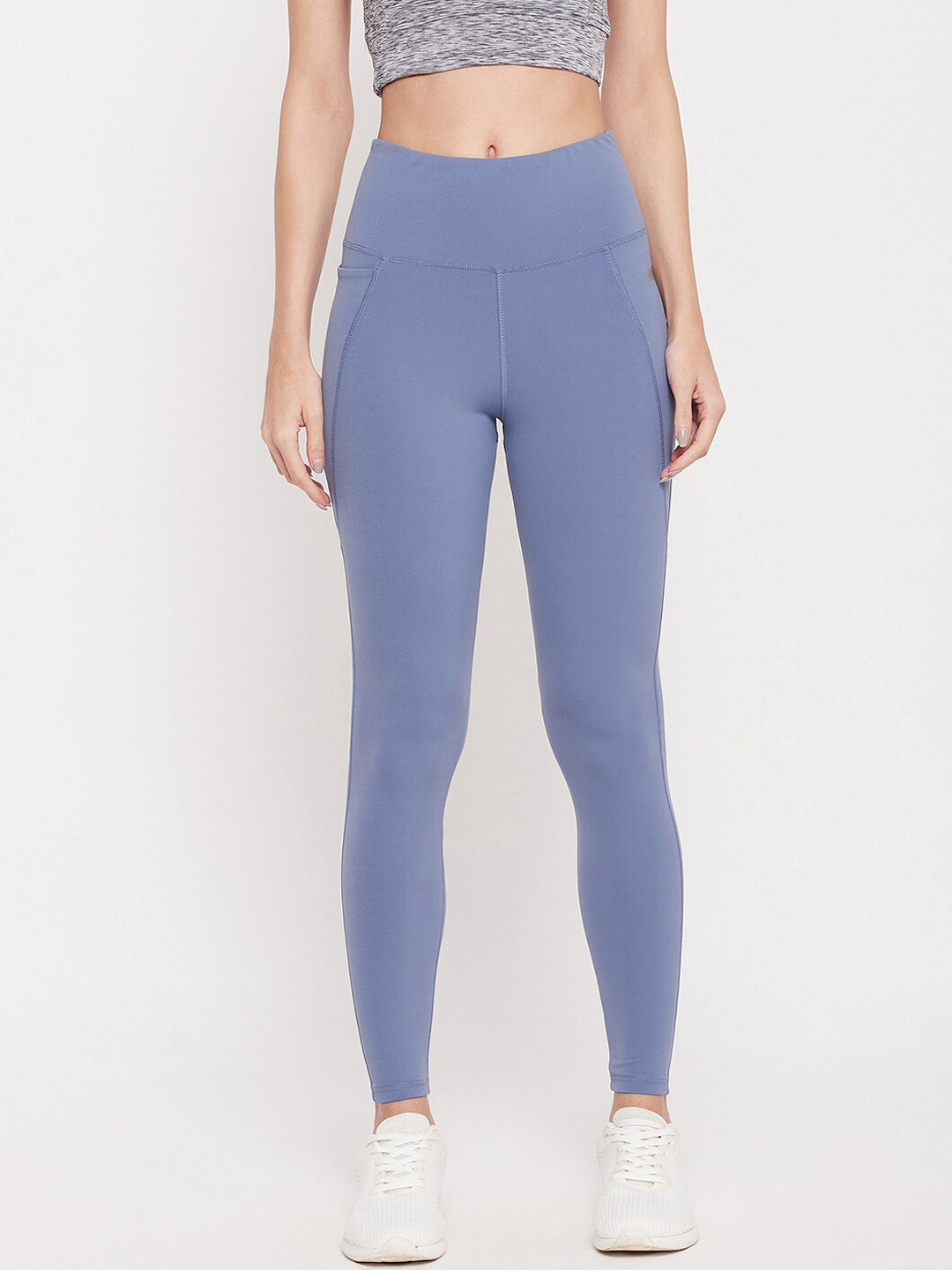 

Clovia Women Blue Solid Snug Fit High Rise Ankle Length Training Tights