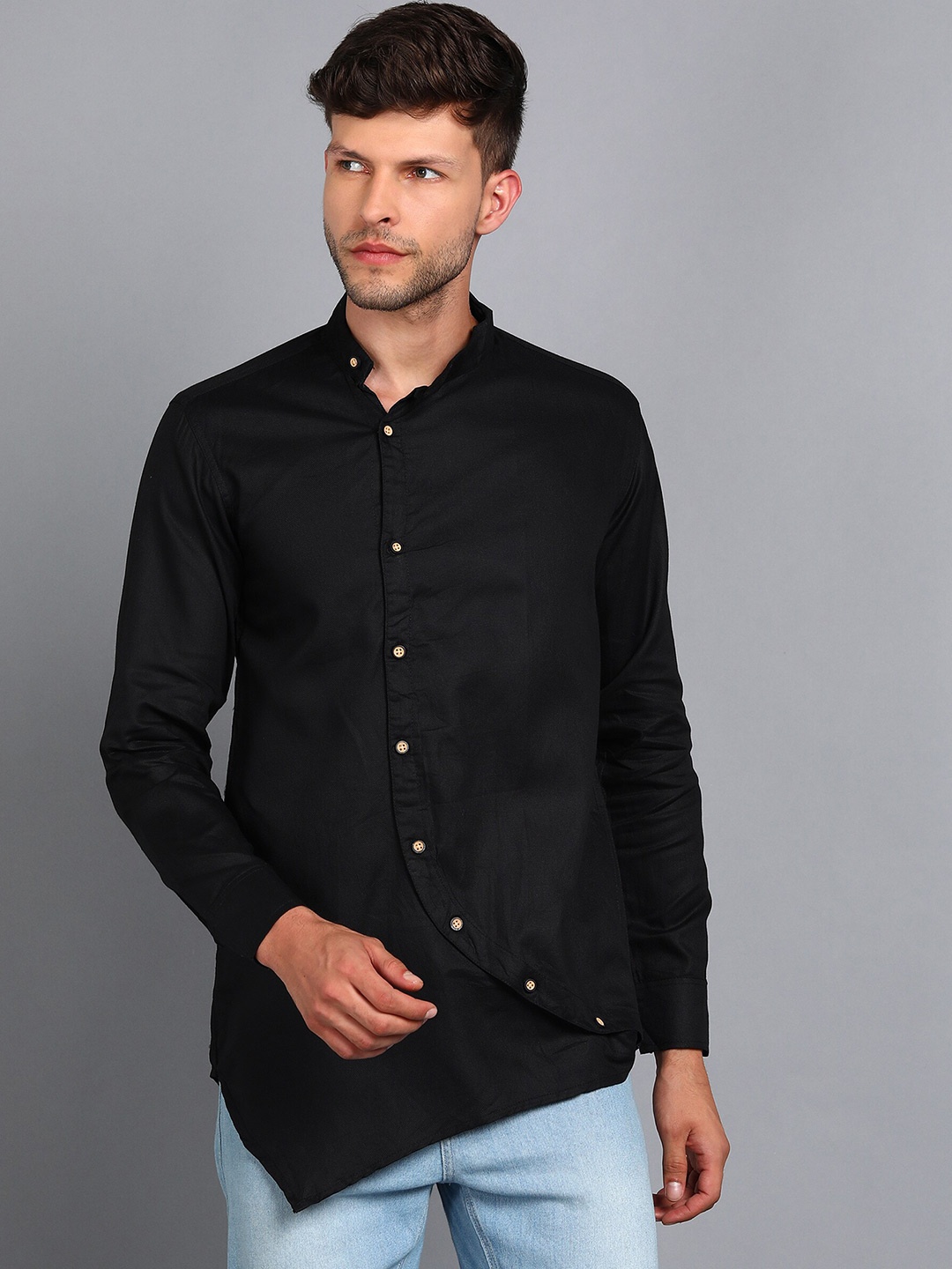 

A-Okay Men Black Solid Self Design Cotton stylish Casual Shirt