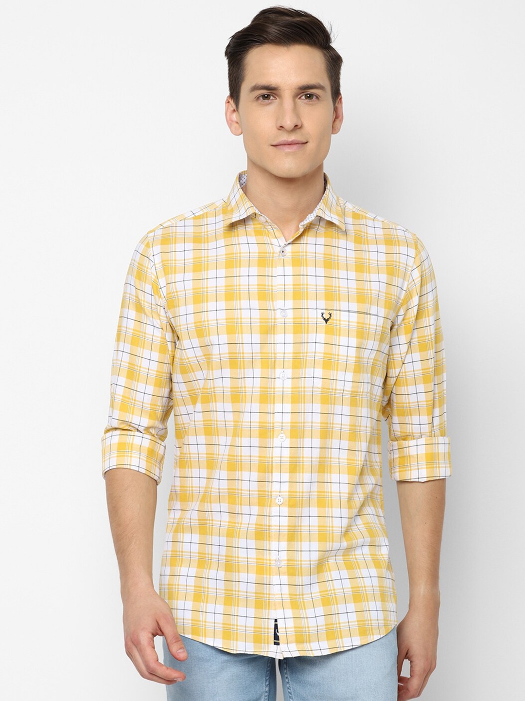 

Allen Solly Men Yellow & White Slim Fit Tartan Checks Checked Cotton Casual Shirt