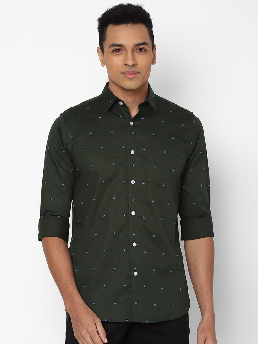 

Allen Solly Men Olive Green Slim Fit Printed Casual Shirt