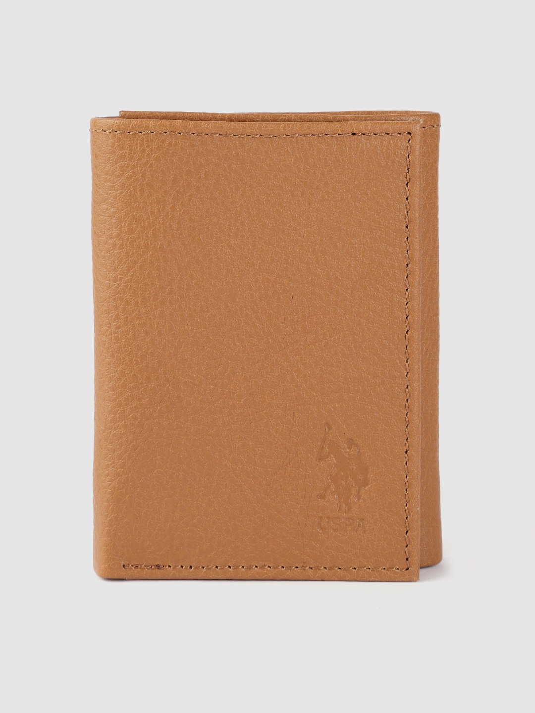 

U S Polo Assn Men Tan Brown Solid Leather Three Fold Wallet