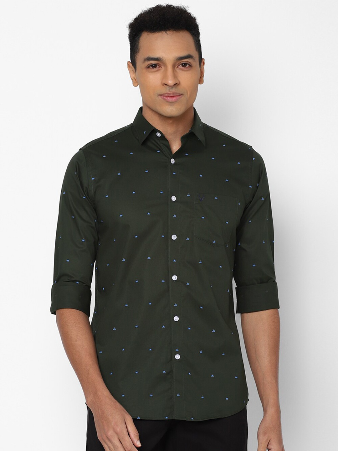 

Allen Solly Men Olive Green Slim Fit Printed Casual Shirt
