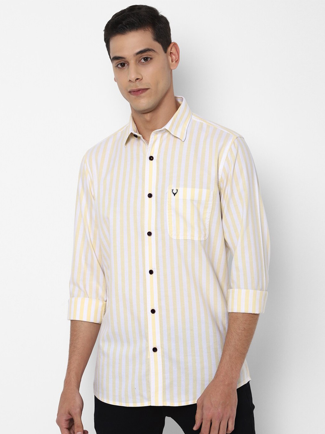 

Allen Solly Men Cream-Coloured Slim Fit Striped Casual Shirt