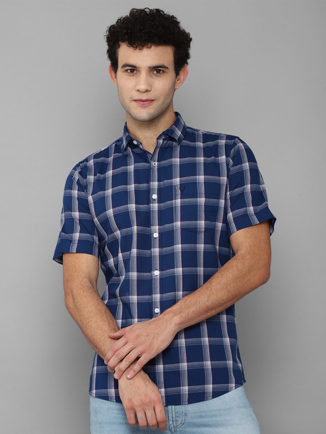 

Allen Solly Men Blue Slim Fit Tartan Checks Checked Casual Shirt