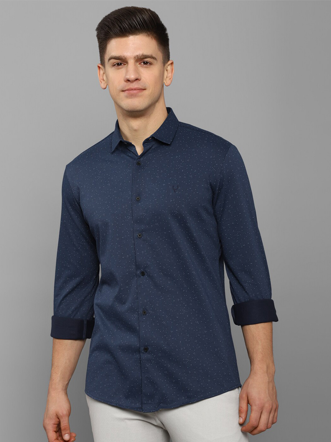 

Allen Solly Men Navy Blue Slim Fit Printed Pure Cotton Casual Shirt