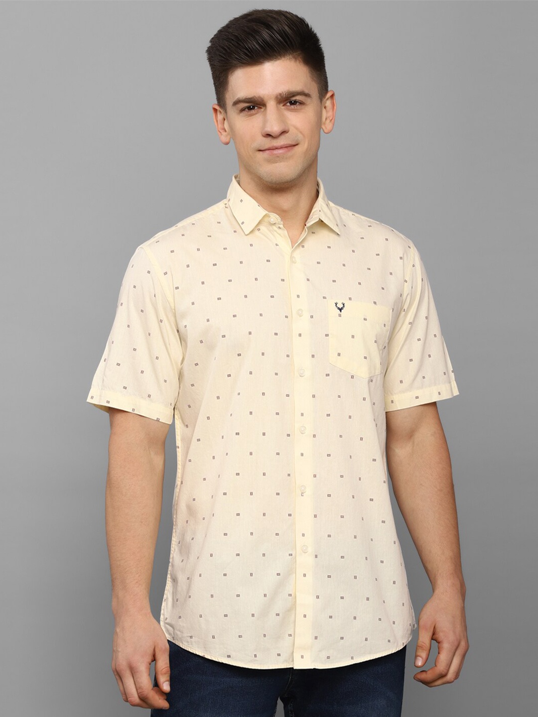 

Allen Solly Men Cream-Coloured Slim Fit Printed Cotton Casual Shirt