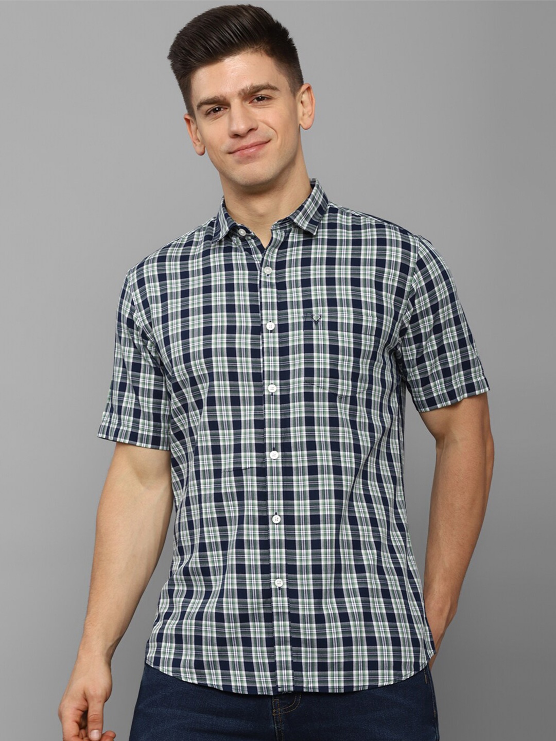 

Allen Solly Men Navy Blue Slim Fit Checked Casual Shirt