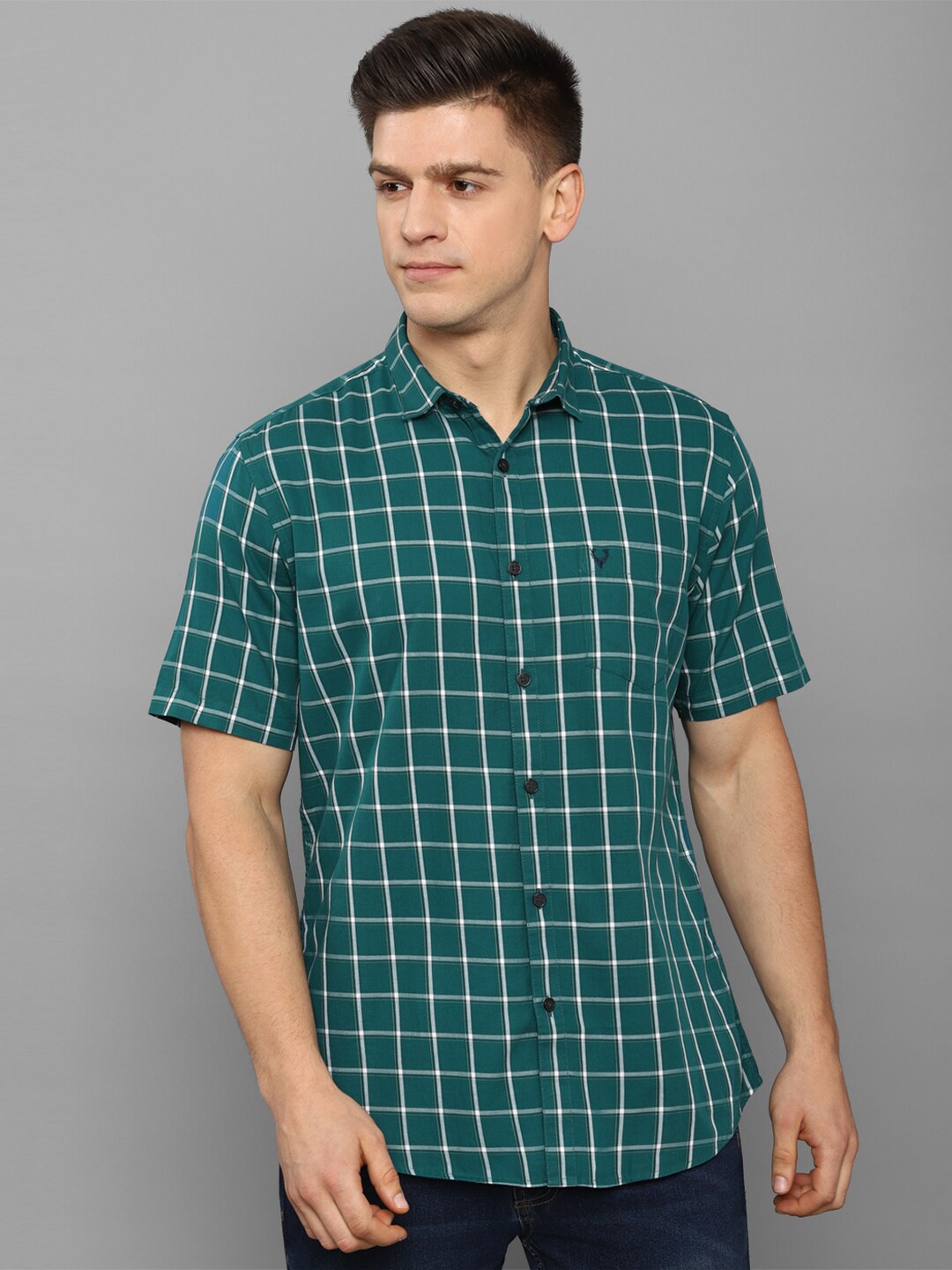 

Allen Solly Men Green & White Slim Fit Checked Cotton Casual Shirt