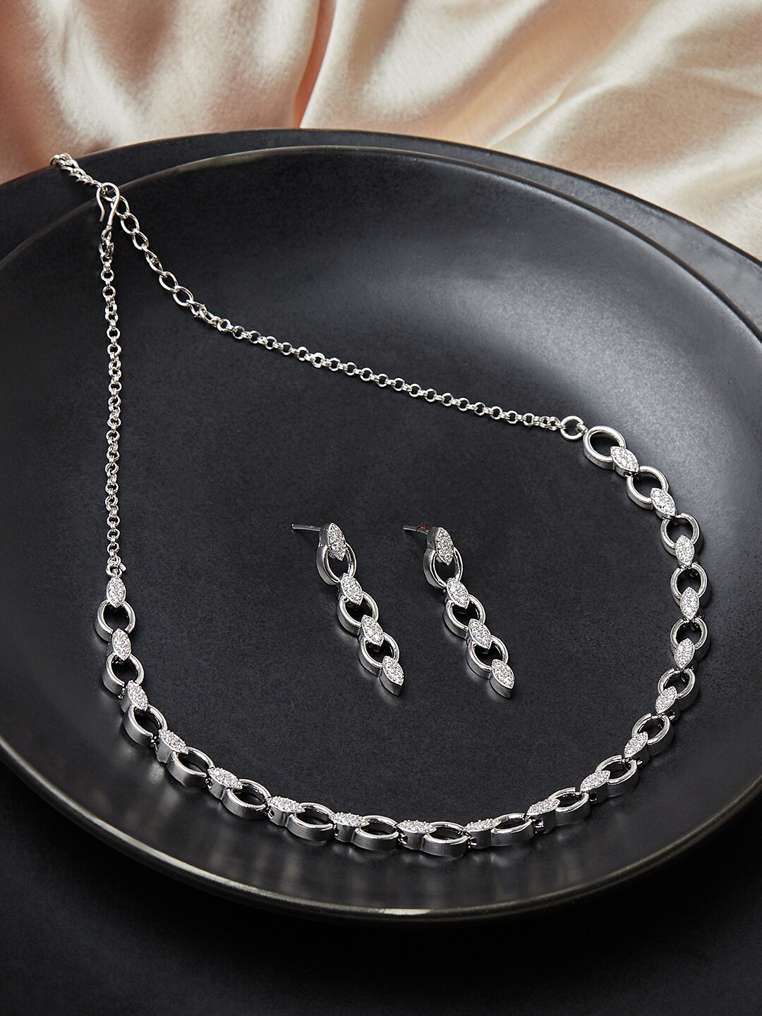 

Voylla Silver Plated & White Brass Rhodium-Plated Necklace