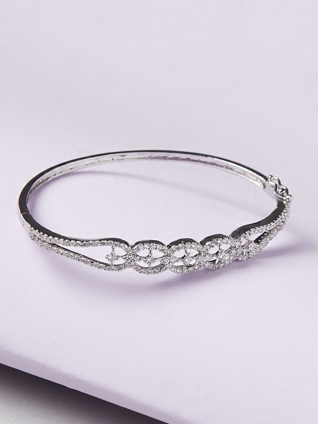 

Voylla Women Silver-Toned Brass Rhodium-Plated Cuff Bracelet