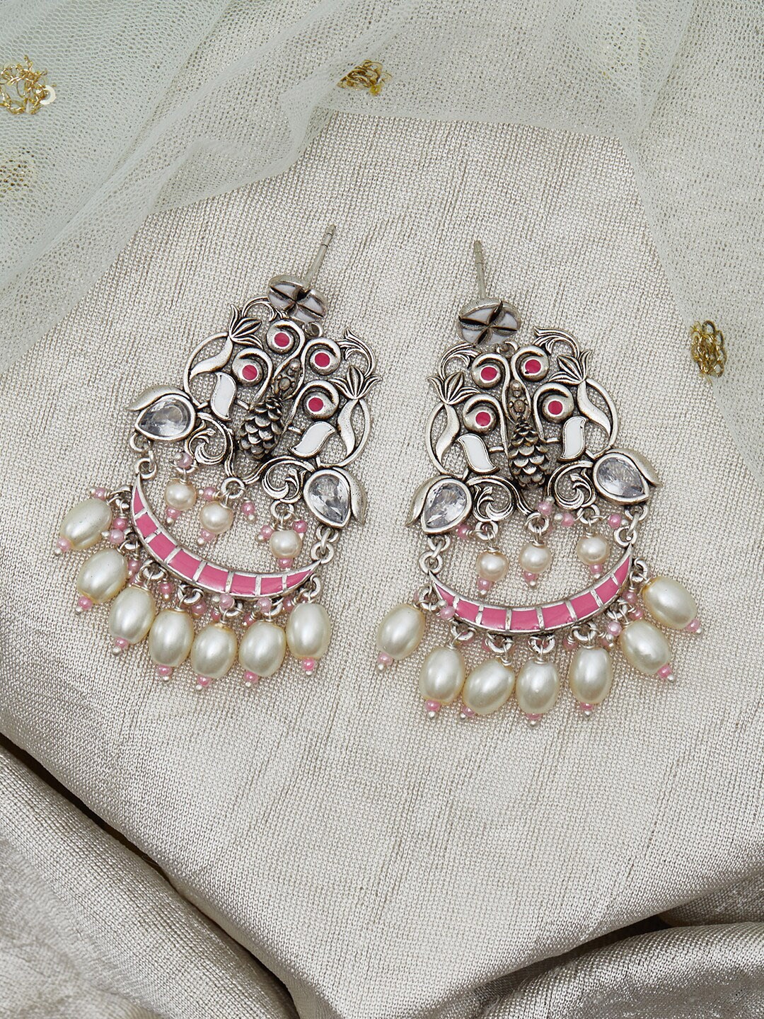 

Voylla Silver-Toned Contemporary Chandbalis Earrings