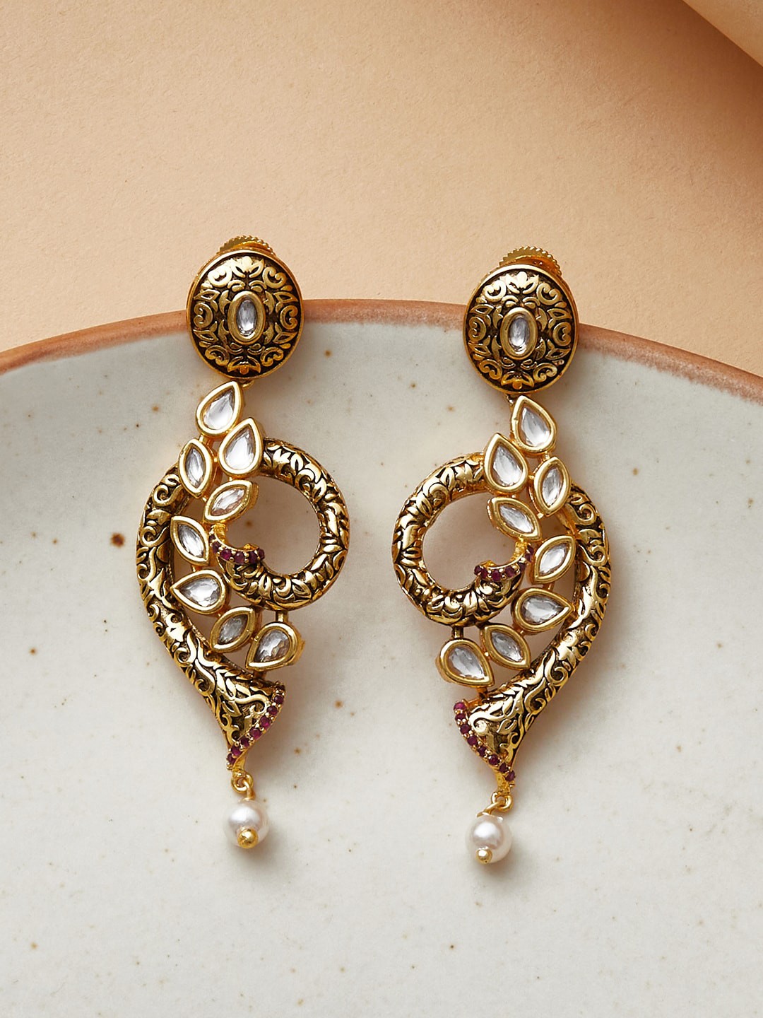 

Voylla Gold-Toned Contemporary Drop Earrings