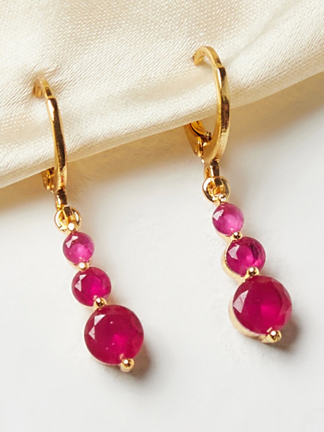 

Voylla Gold-Toned & Pink Contemporary Drop Earrings