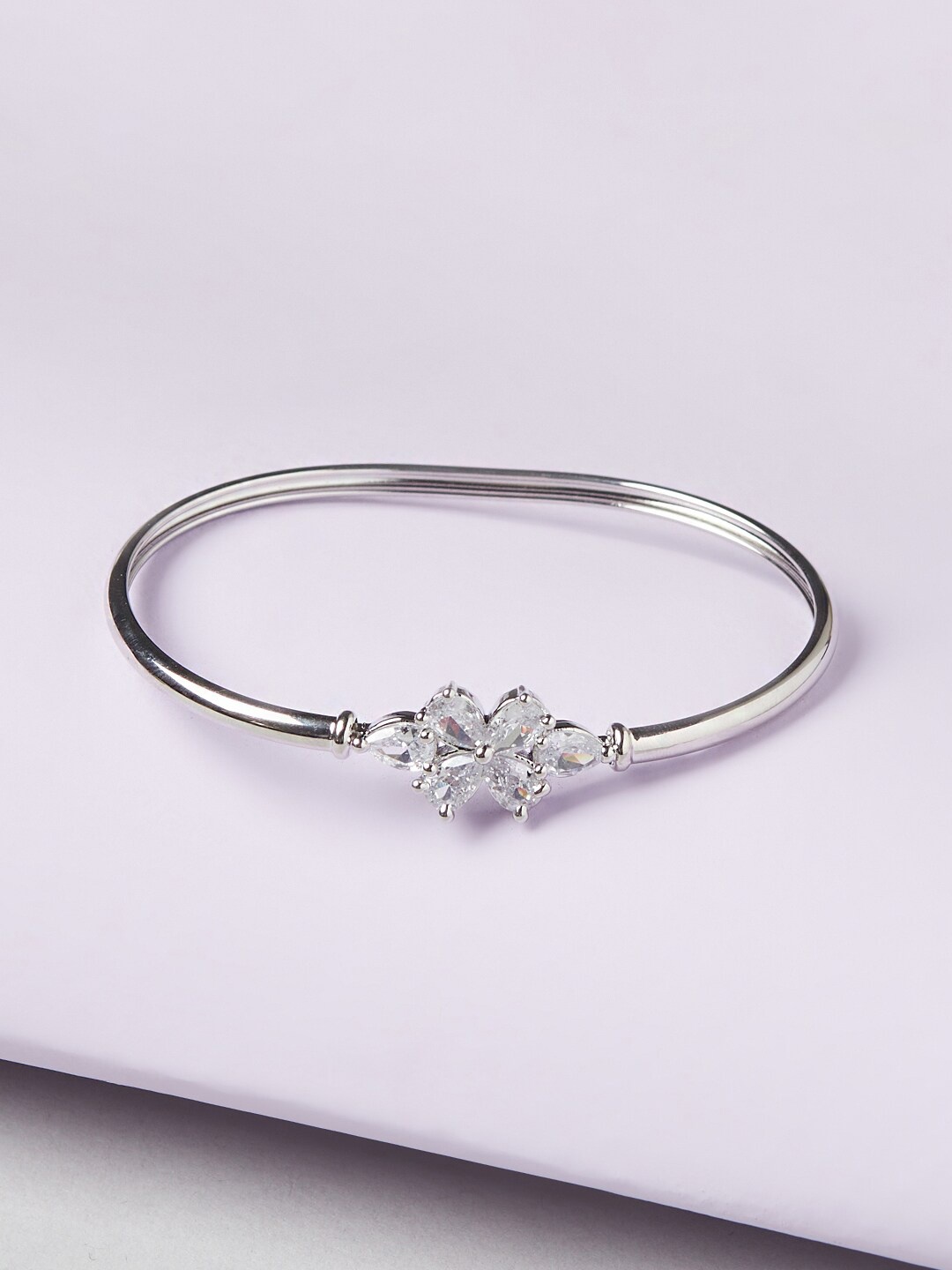 

Voylla Women Silver-Toned & White Brass Rhodium-Plated Cuff Bracelet