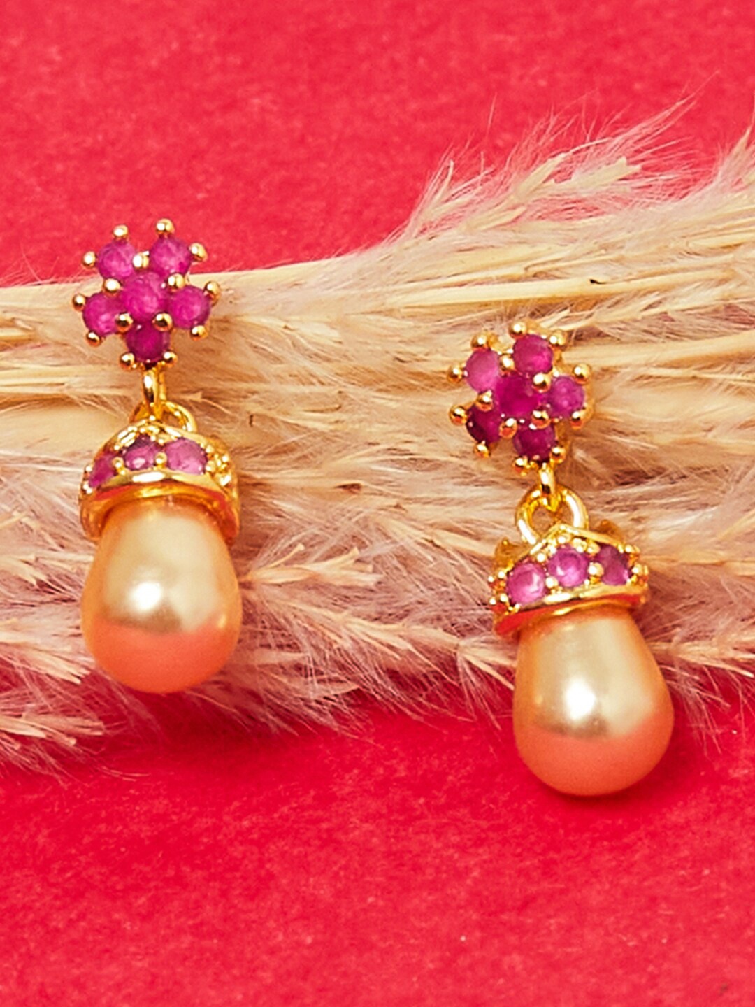 

Voylla Gold-Toned & Purple Contemporary Drop Earrings