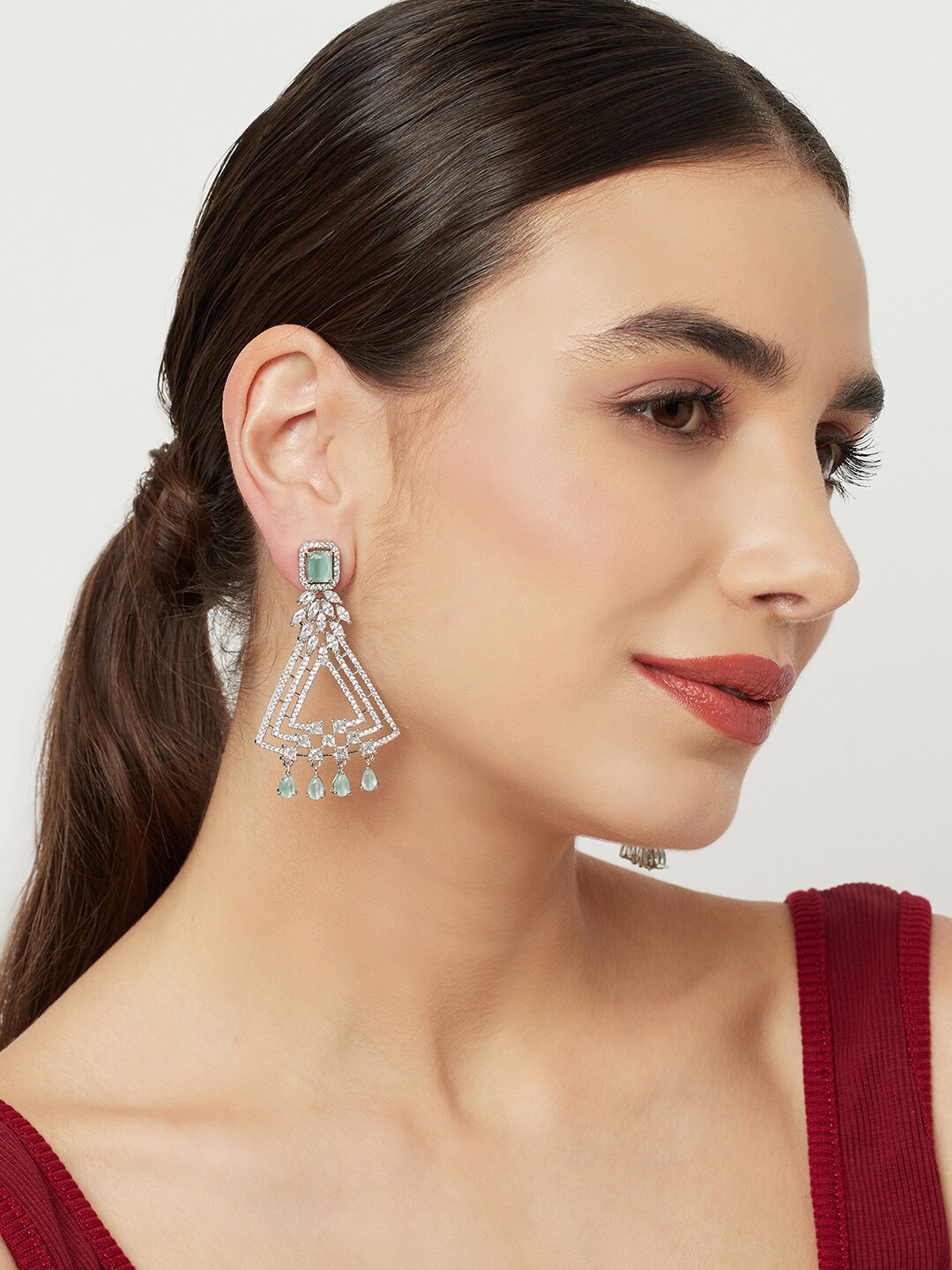 

Voylla Silver-Toned Contemporary Drop Earrings
