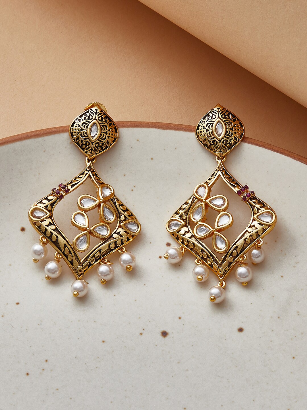 

Voylla Gold-Toned Contemporary Drop Earrings
