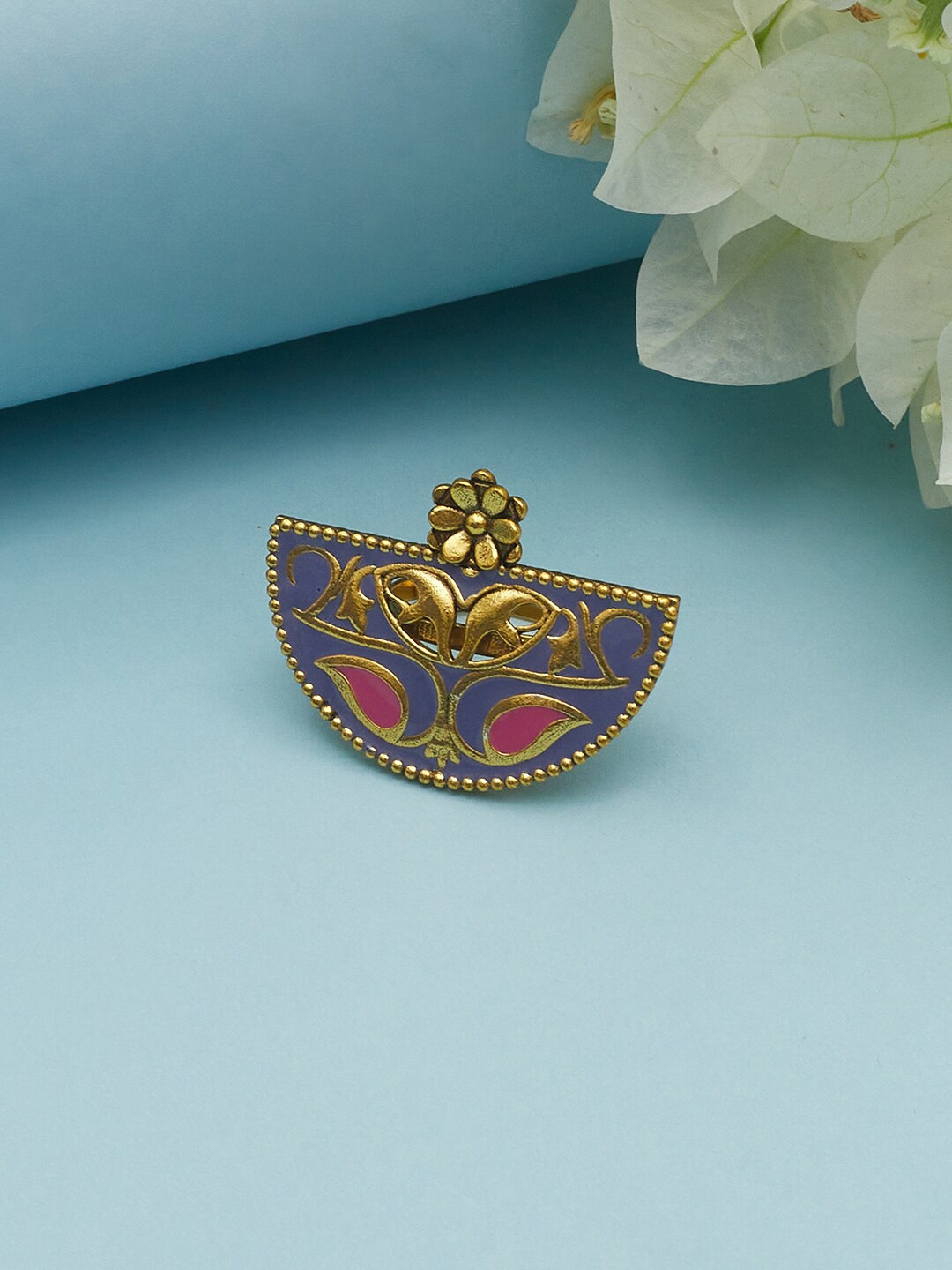 

Voylla Women Gold-Plated Pink Arabian Nights Antique Finger Ring