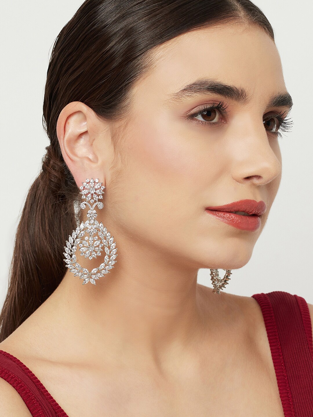 

Voylla Silver-Plated Contemporary Drop Earrings