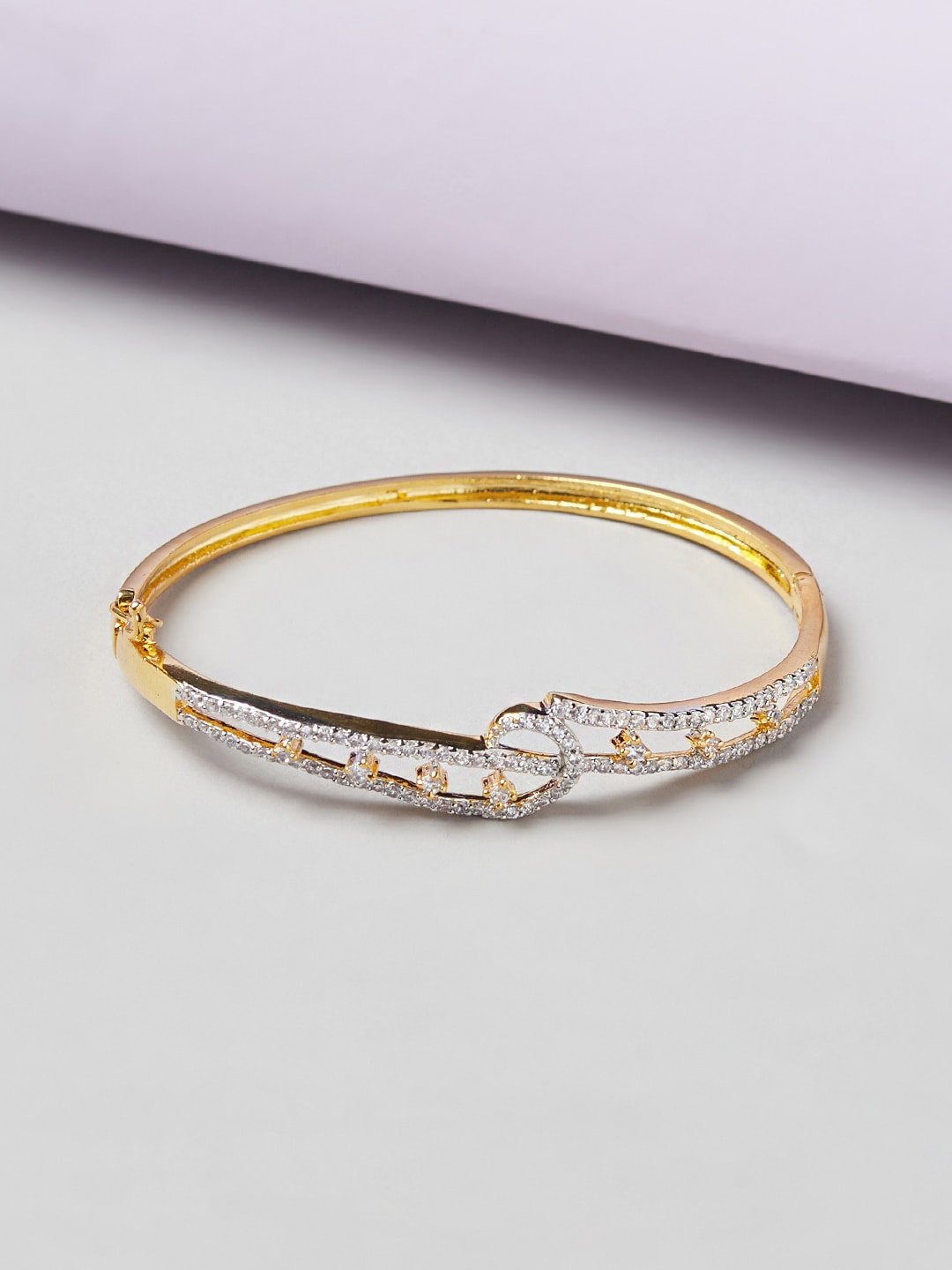 

Voylla Women Gold-Toned & White Brass Gold-Plated Cuff Bracelet
