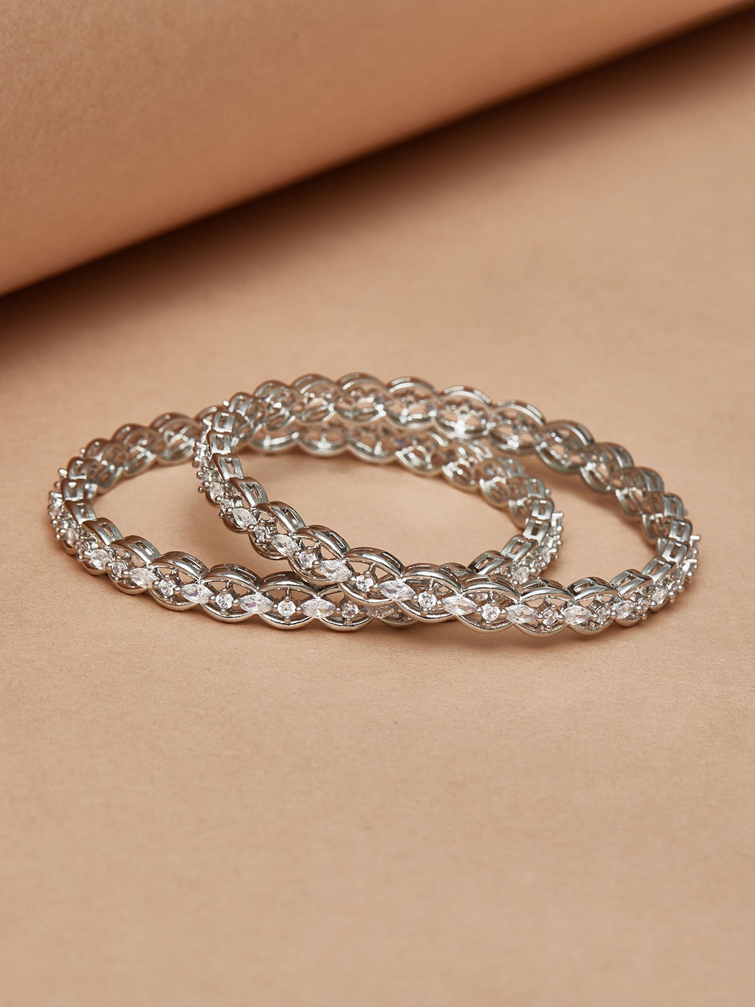 

Voylla Women 2 Silver-Toned Brass Rhodium-Plated Bangles