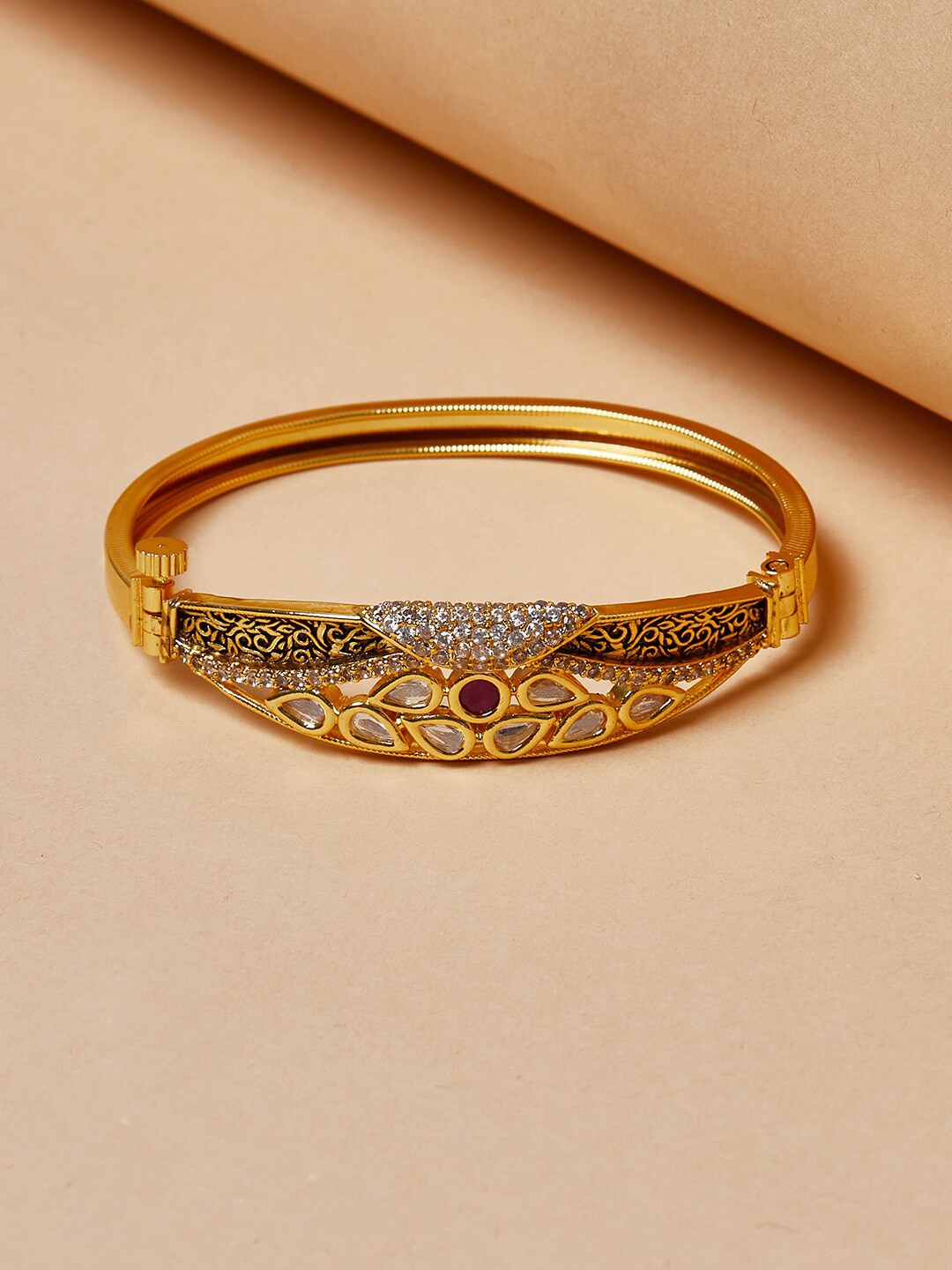 Voylla Women Gold-Plated Brass Kundan Kada Bracelet