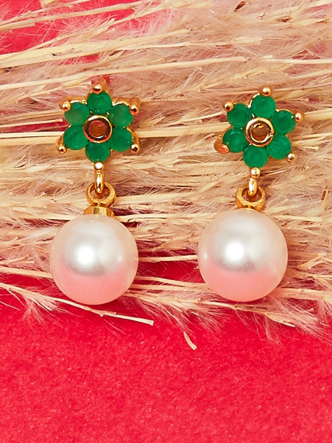 

Voylla Women Gold-Toned & White Contemporary Drop Earrings