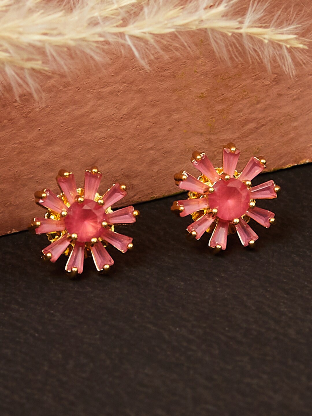 

Voylla Women Gold-Toned & Pink Contemporary Studs Earrings