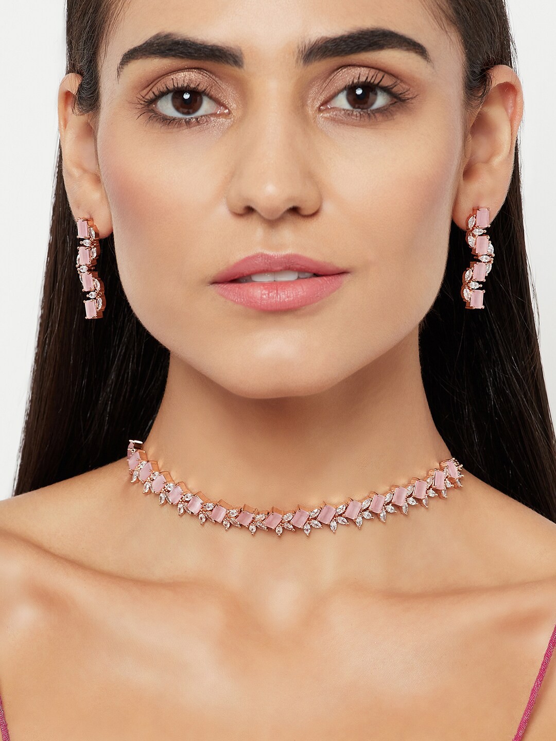 

Voylla Women Rose Gold-Plated White Stone-Studded Jewellery Set