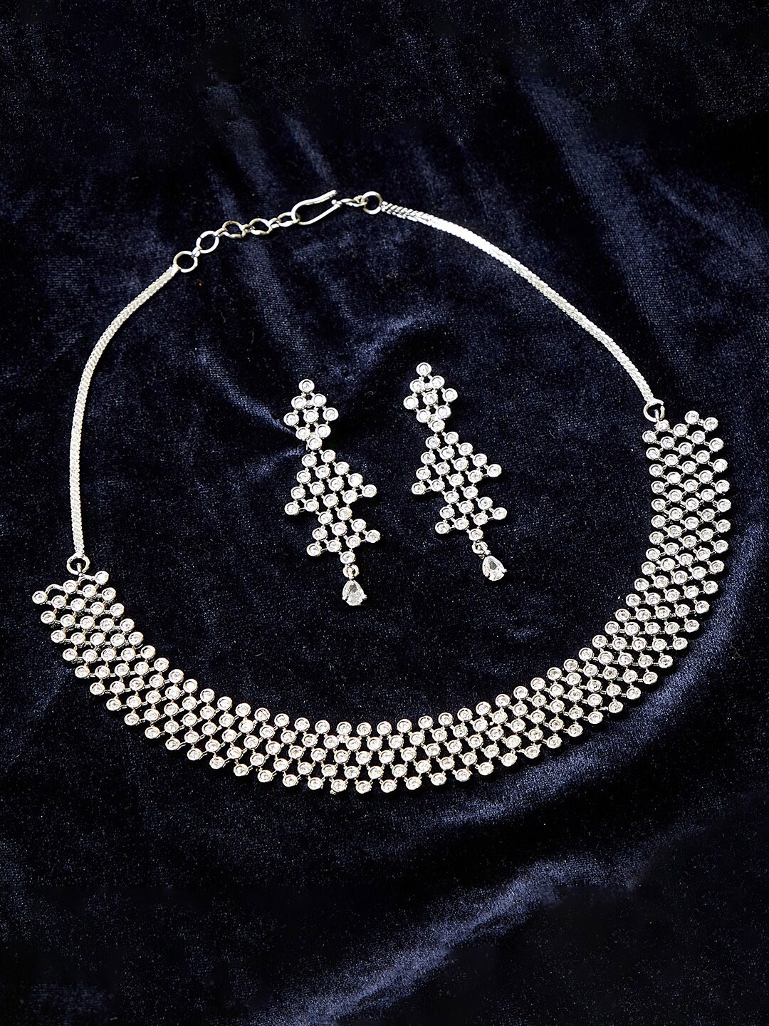 

Voylla Women White & Silver-Toned & Plated CZ-Studded Necklace Set