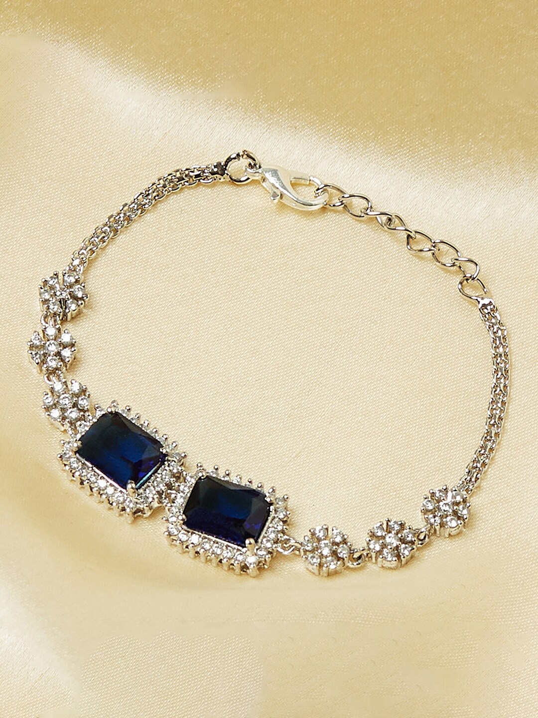 

Voylla Women Silver-Toned & Blue Brass Rhodium-Plated Link Bracelet