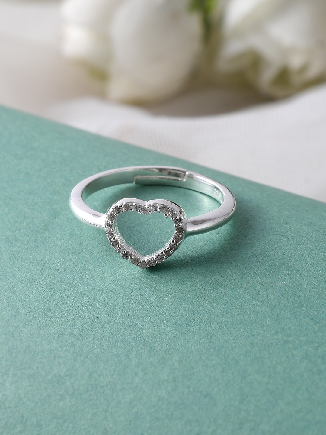 

Studio Voylla 925 Sterling Silver White Stone Studded Adjusted Finger Ring