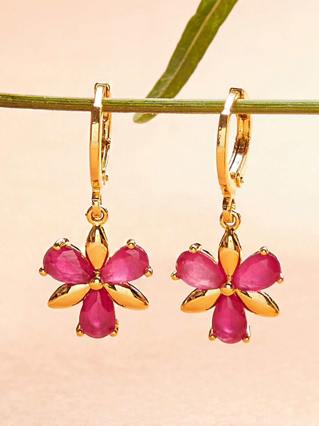 

Voylla Gold-Plated Pink Contemporary Drop Earrings
