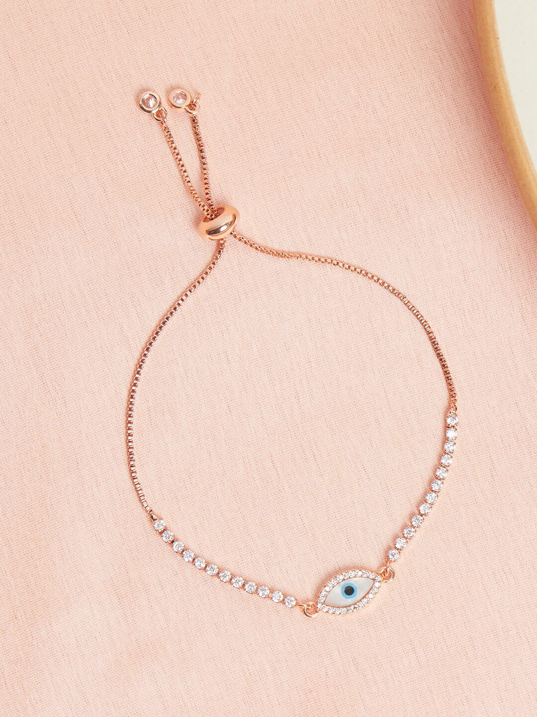 

Voylla Women Rose Gold Evil Eye Charm Brass Gold Plated Chain Bracelet