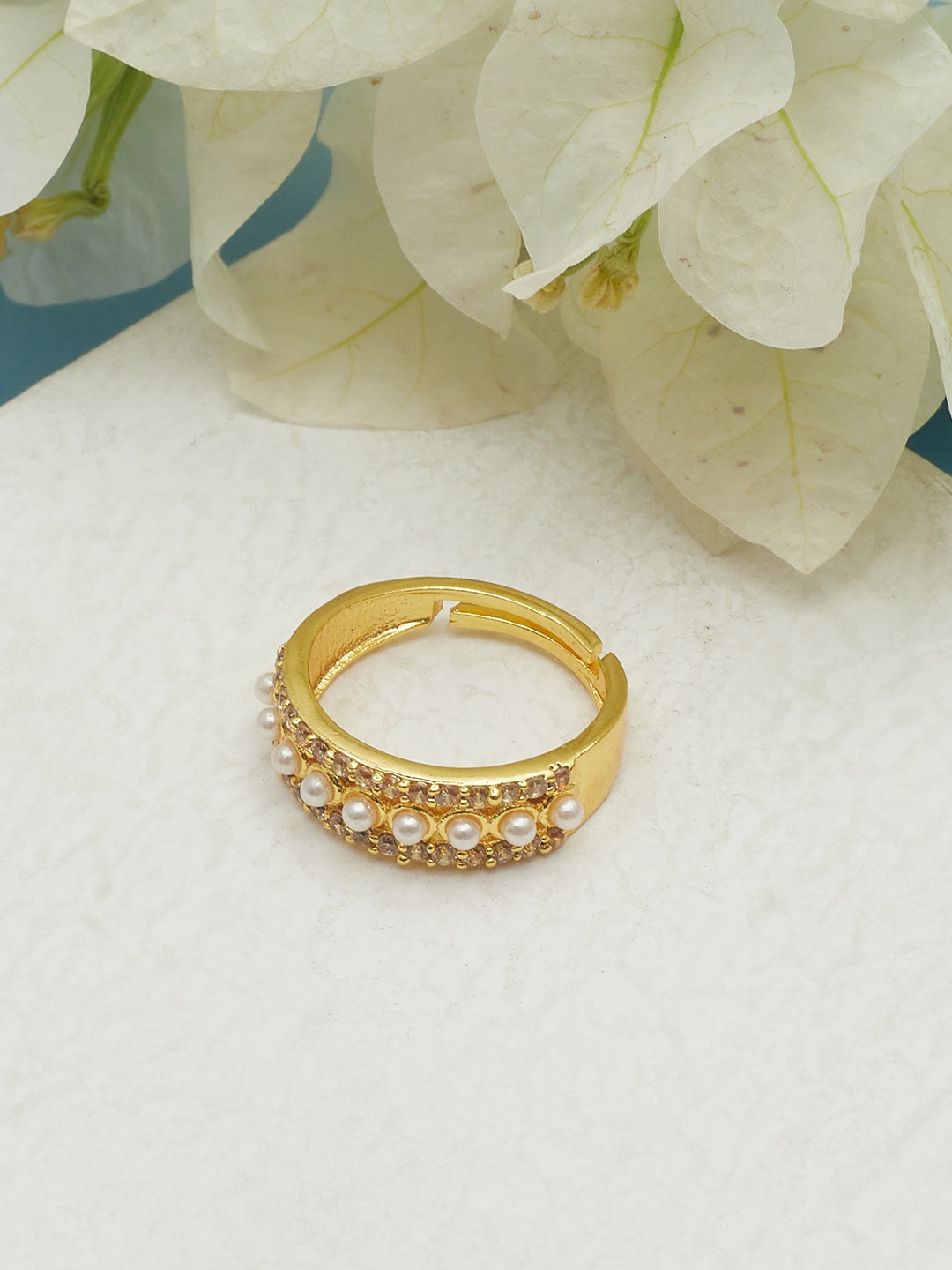 

Voylla Gold-Plated White CZ-Studded Finger Ring