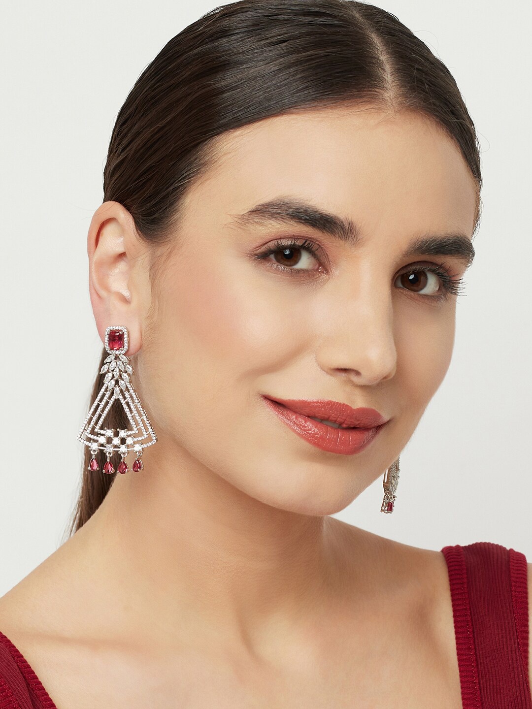 

Voylla Rhodium-Plated Contemporary Drop Earrings, Silver