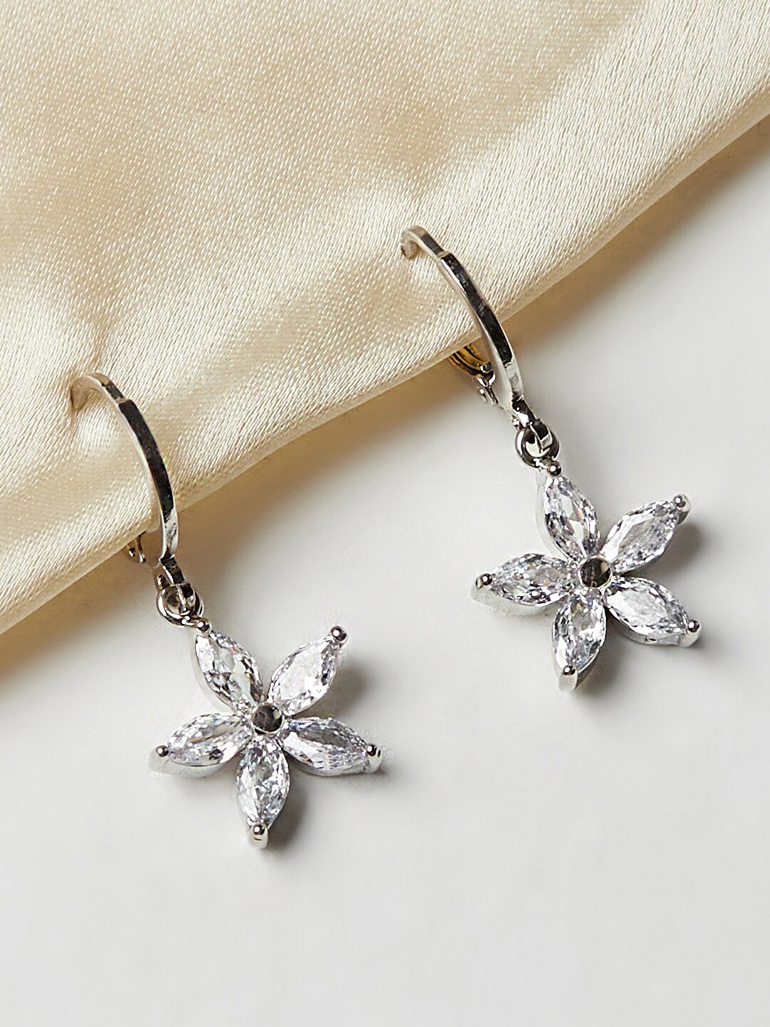 

Voylla Rhodium Plated Contemporary Hoop Earrings, Silver