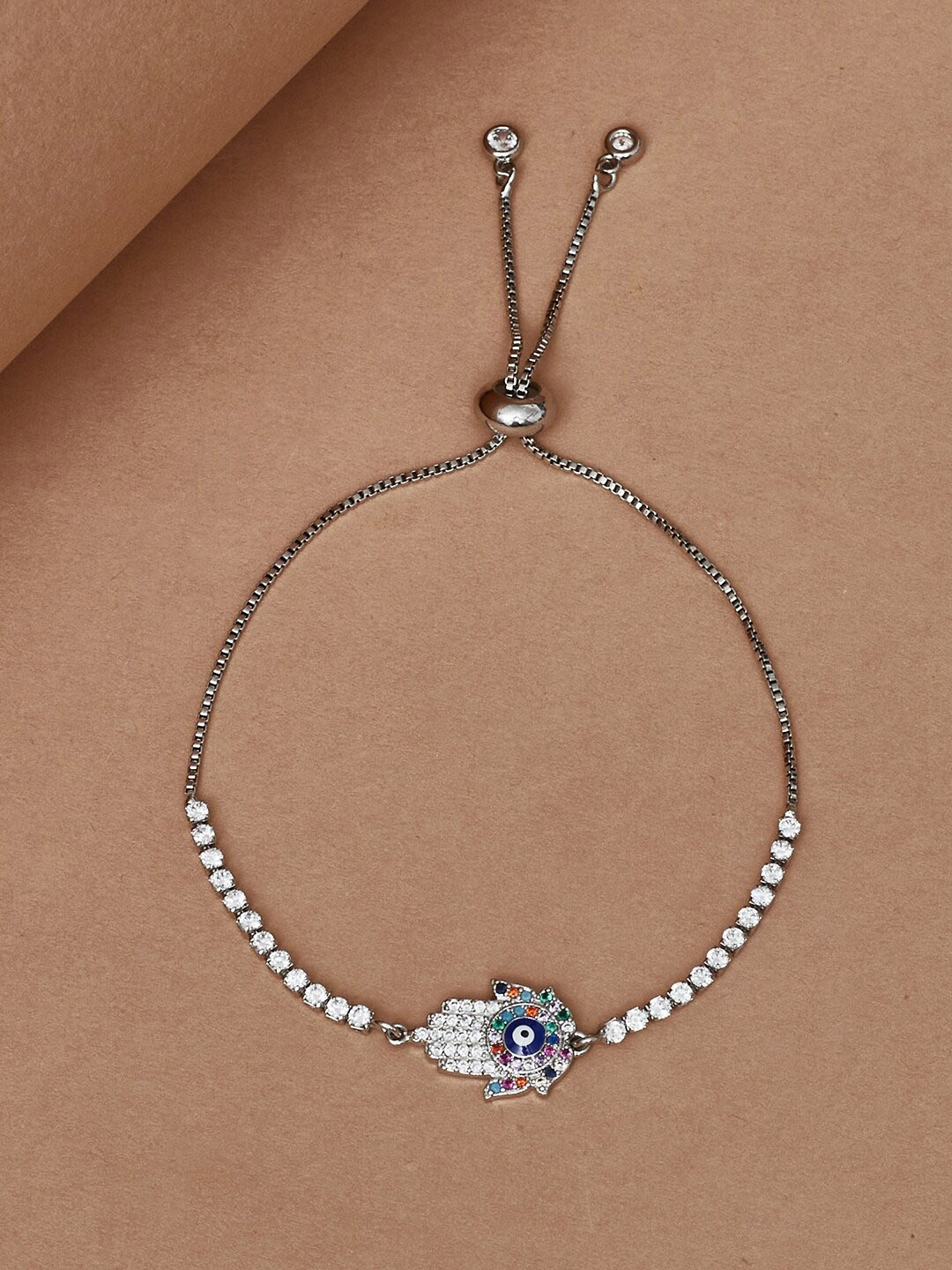 

Voylla Women Silver-Toned & White Brass Rhodium-Plated Link Bracelet