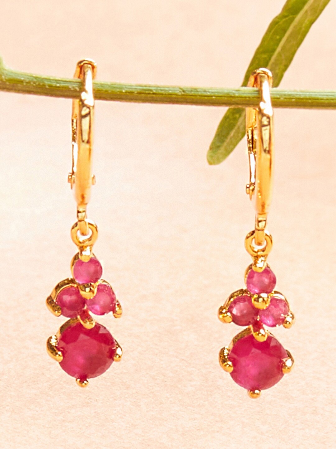 

Voylla Pink & Gold-Toned Contemporary Drop Earrings