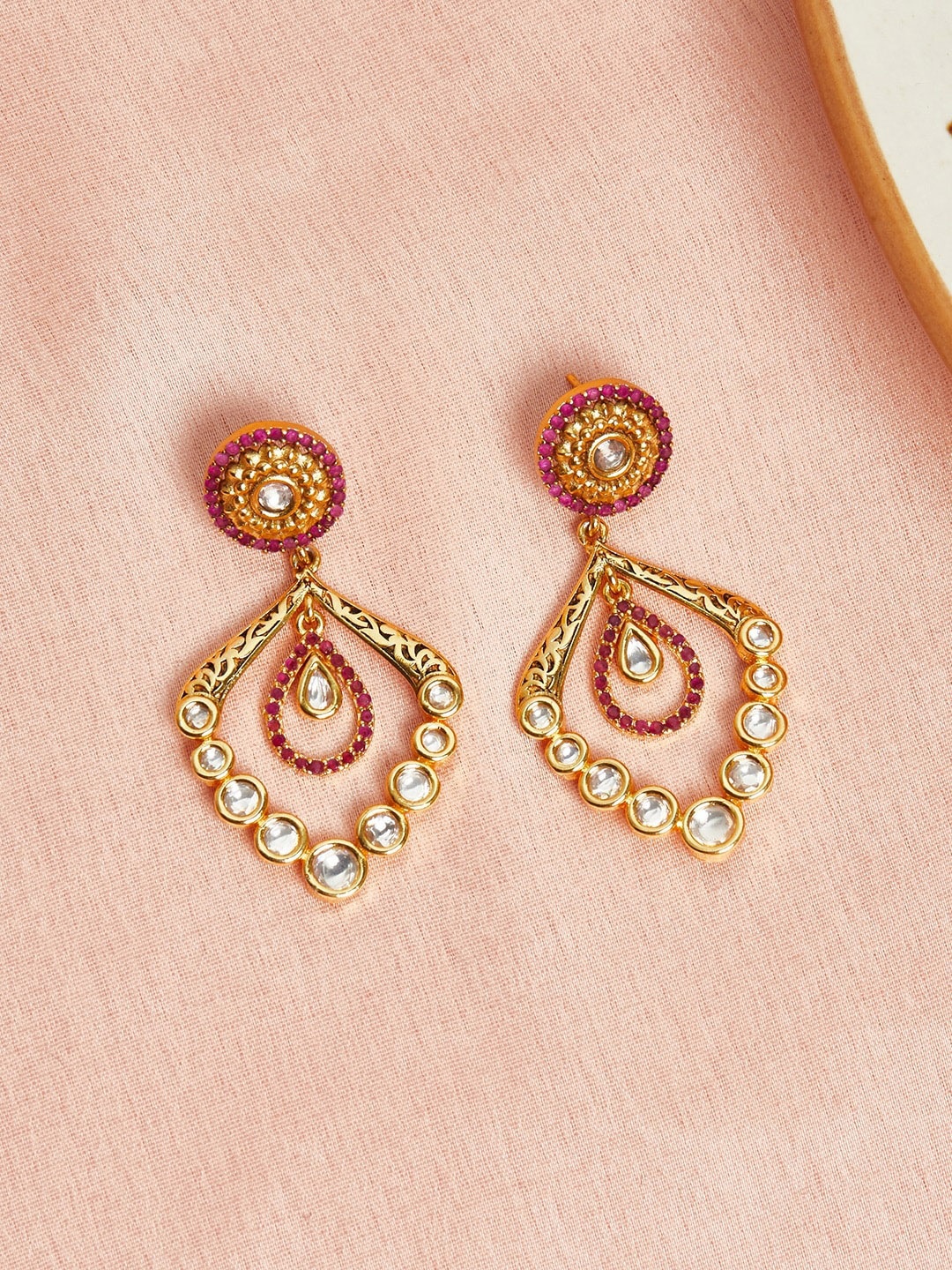 

Voylla Women Gold-Plated Contemporary Drop Earrings