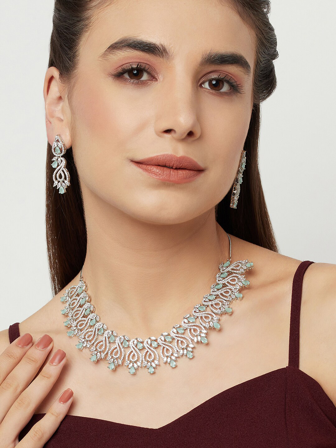 

Voylla Silver-Plated Blue CZ Studded Jewellery Set