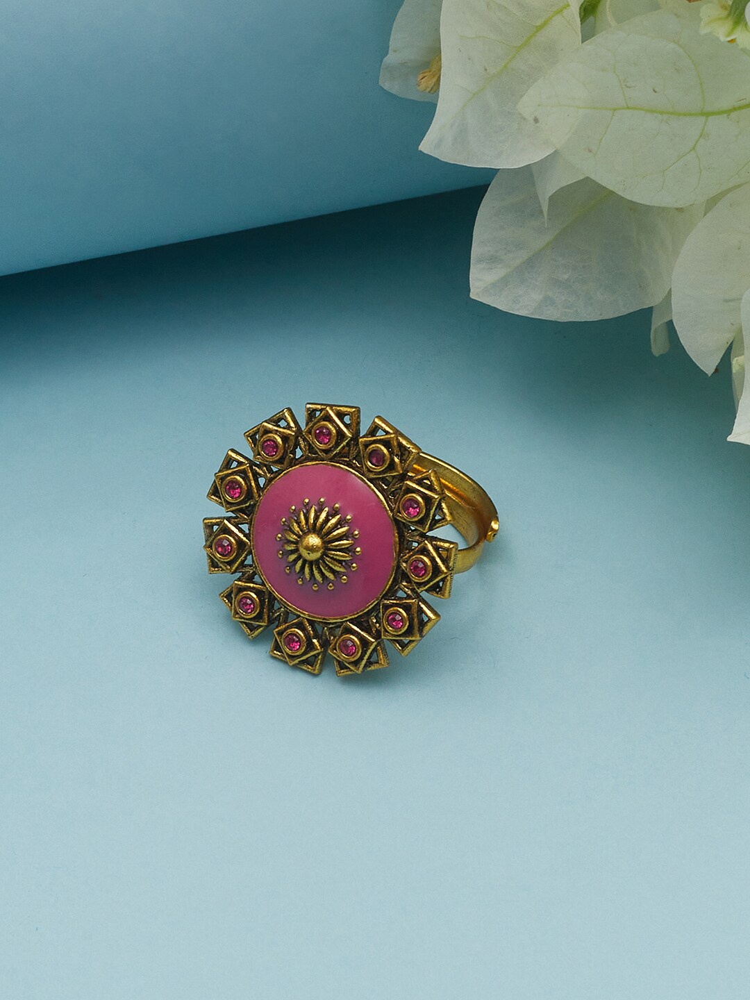 

Voylla Arabian Nights Antique Style Gold Plated Brass Stone-Studded Ring