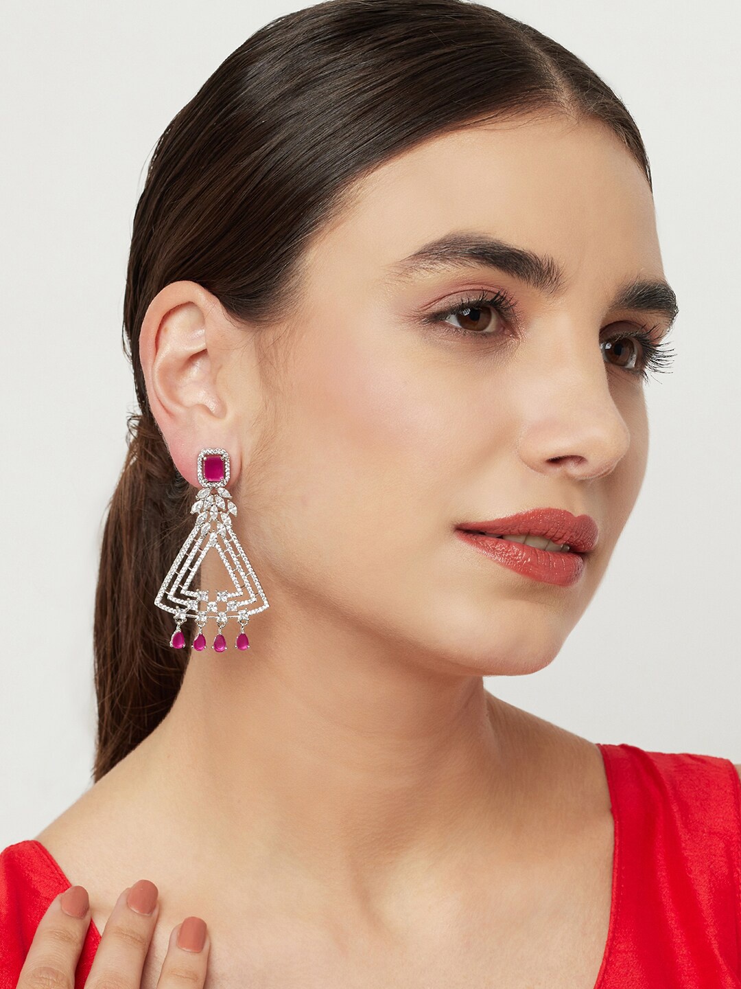 Voylla Silver-Toned Contemporary Drop Earrings