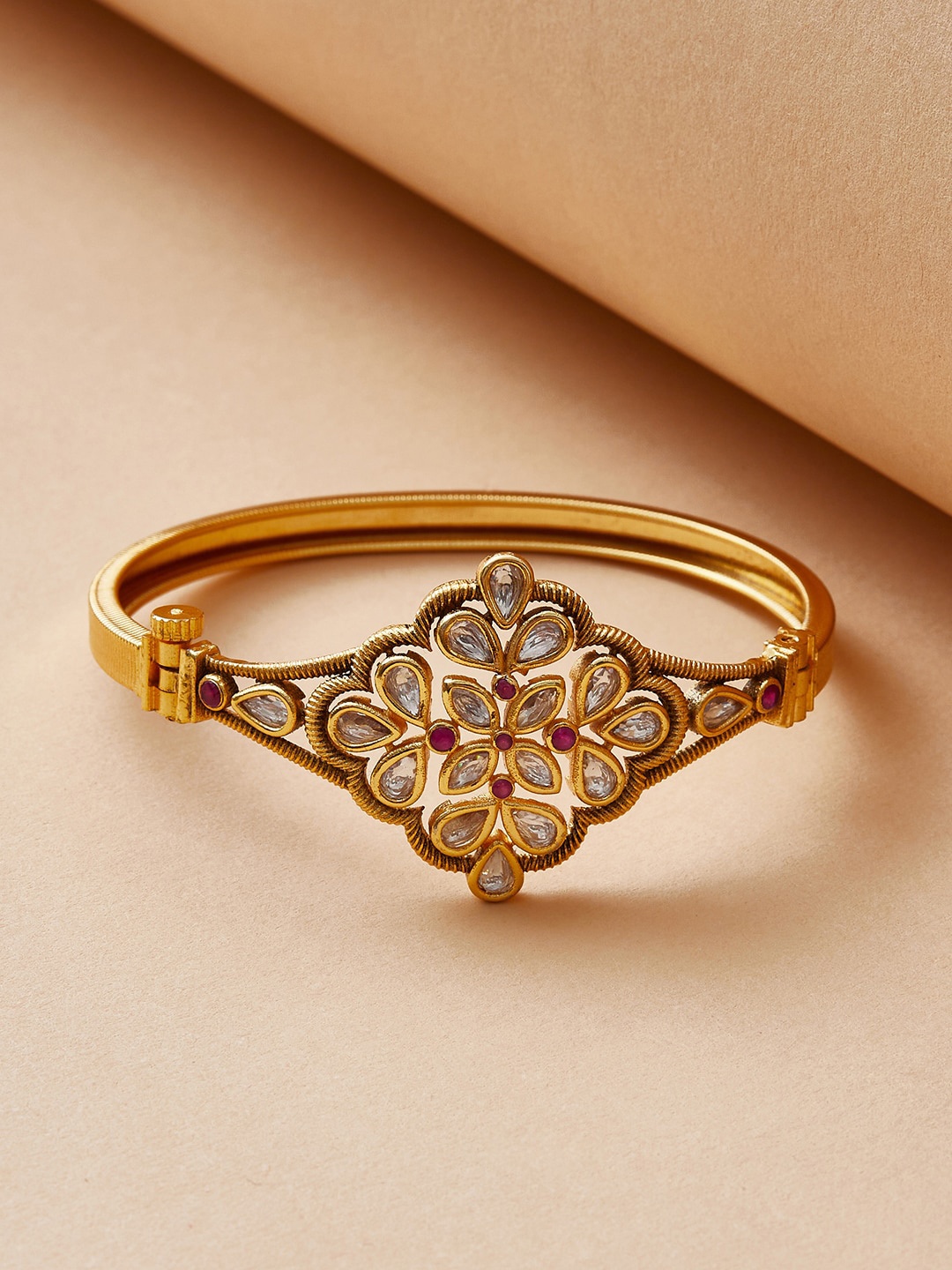 Voylla Women Gold-Plated & White Brass Kundan Bangle