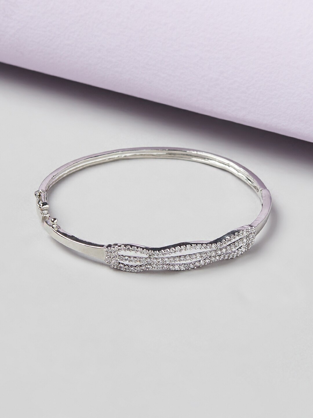 

Voylla Women White Brass Cubic Zirconia Rhodium-Plated Cuff Bracelet